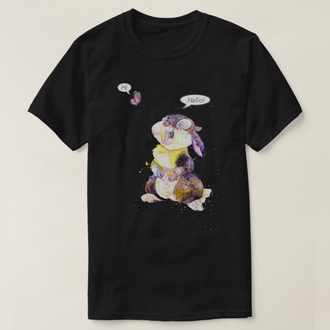 Thumper Bunny och Butterfly Watercolor Art T Shirt (Design framsida)