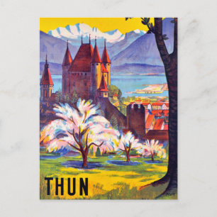 Thun, Stad, Slott och Sjön, Schweiz Vykort