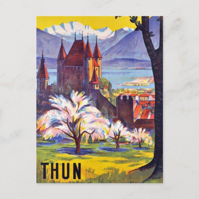 Thun, Stad, Slott och Sjön, Schweiz Vykort (Framsida)