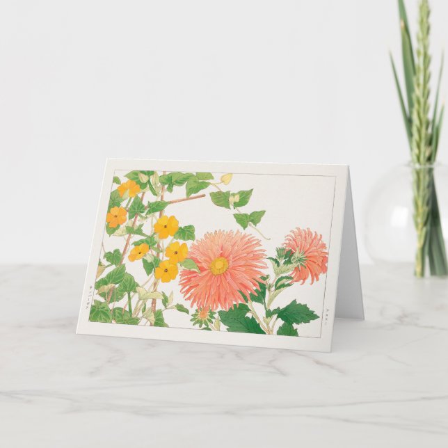 Thunbergia, China aster utförd av Tanigami Konan Kort (Framsida)