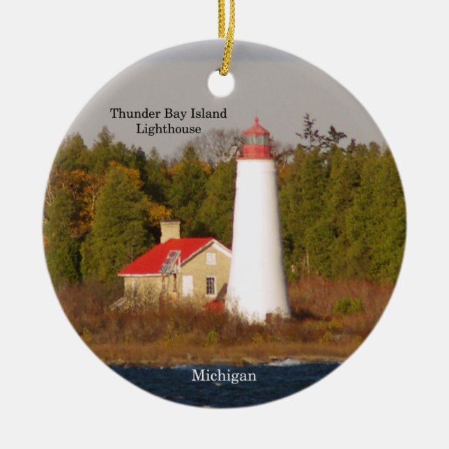 Thunder Bay Island Lighthouse-ornament Julgransprydnad Keramik (Framsidan)