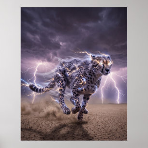 Thunder Cheetah Blixt Hastighets Konst Poster