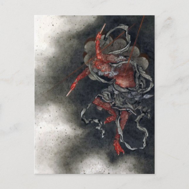 "Thunder God" av Hokusai Vykort (Framsida)