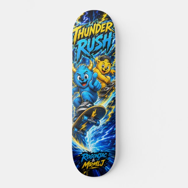 Thunder Rush Electric Blue Monster Skate-grafik Mini Skateboard Bräda 18,5 Cm (Framsida)