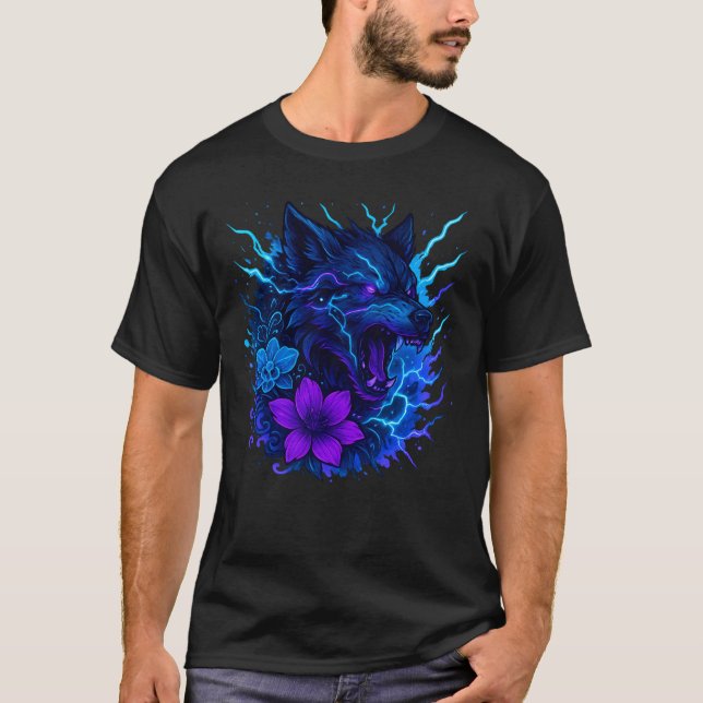 Thunder Varg Neon Fantasy Art T Shirt (Framsida)