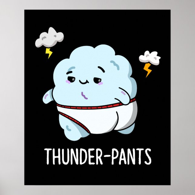 Thundergues Funny Cloud Weather Pun Mörk BG Poster (Framsidan)