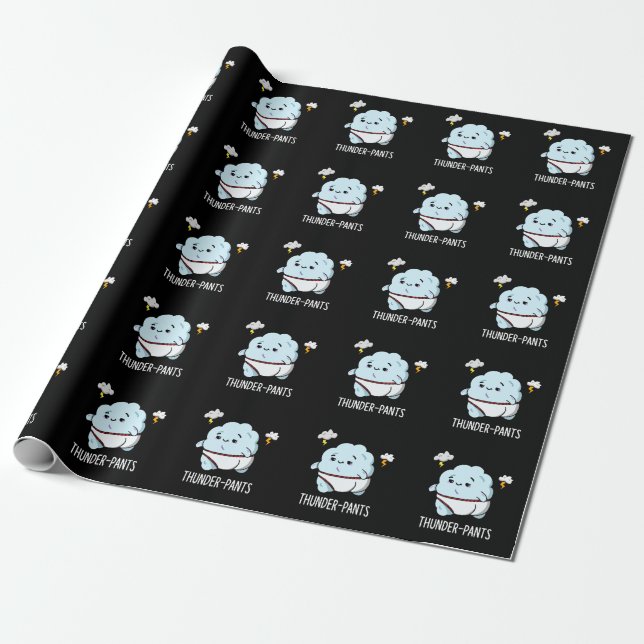 Thundergues Funny Cloud Weather Pun Mörk BG Presentpapper (Utrullad)