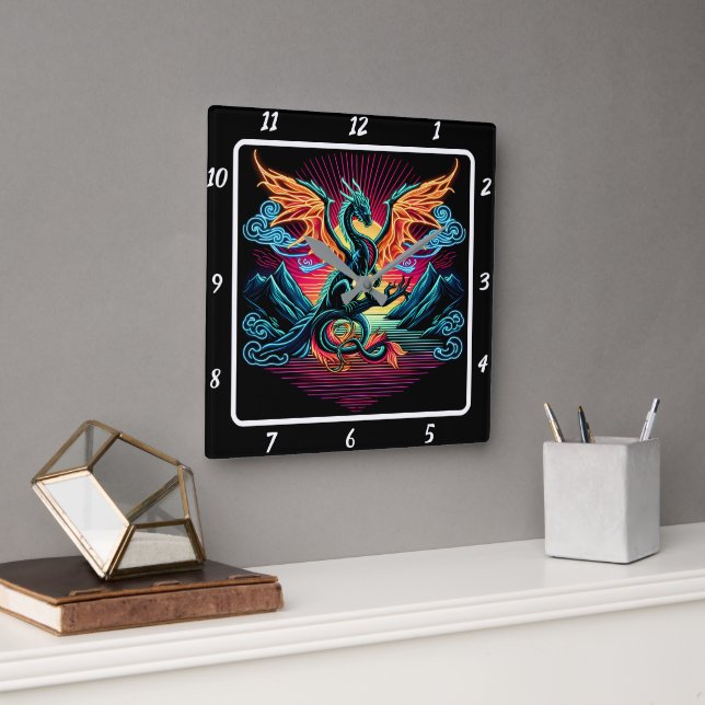 Thunderrike Neon Dragon Fyrkantig Klocka (Kontor)
