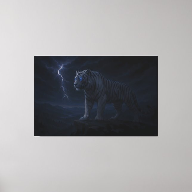 Thunderstorm Blue-Eye White Tiger – Fantasy Art Canvastryck (Framsida)