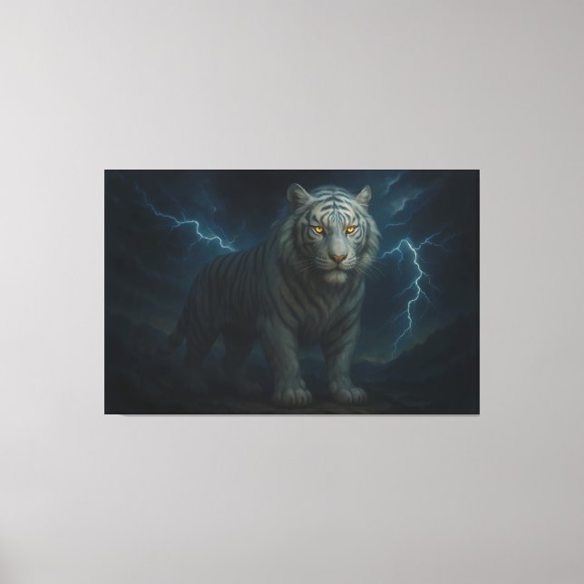 Thunderstorm Golden-Eyed White Tiger | ManJiangHon Canvastryck (Framsida)