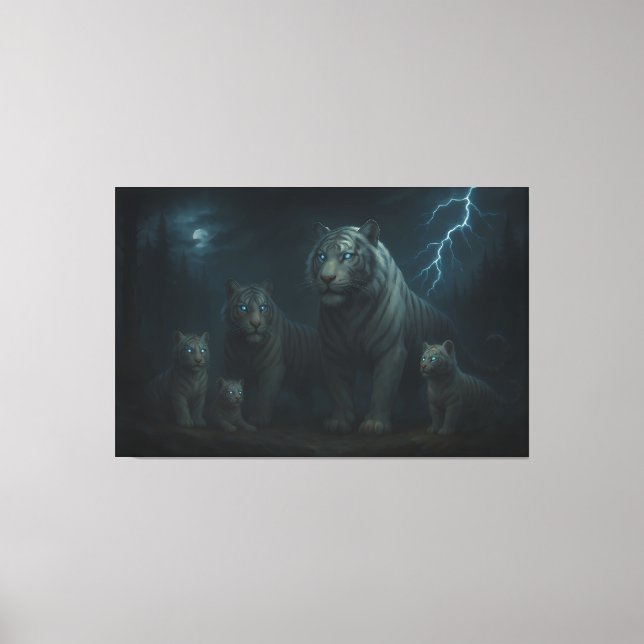 Thunderstorm Guardian White Tiger Family | ManJian Canvastryck (Framsida)