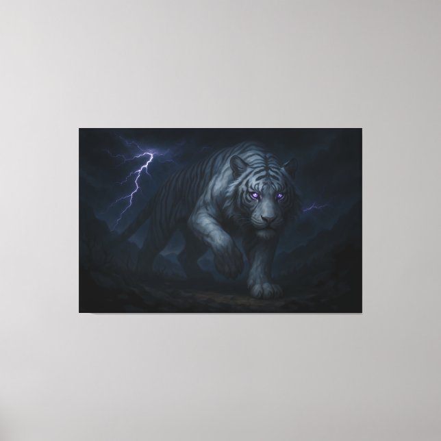 Thunderstorm King White Tiger – Fantasy Art Canvastryck (Framsida)