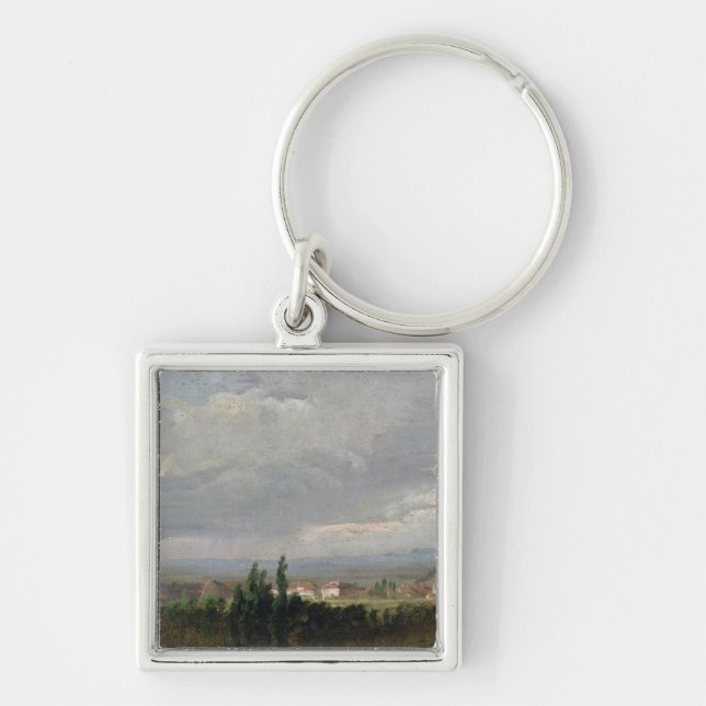 Thunderstorm nära Dresden, 1830 Fyrkantig Silverfärgad Nyckelring (Framsidan)