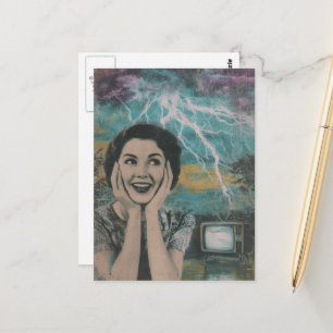 Thunderstorm Retro Woman Vykort