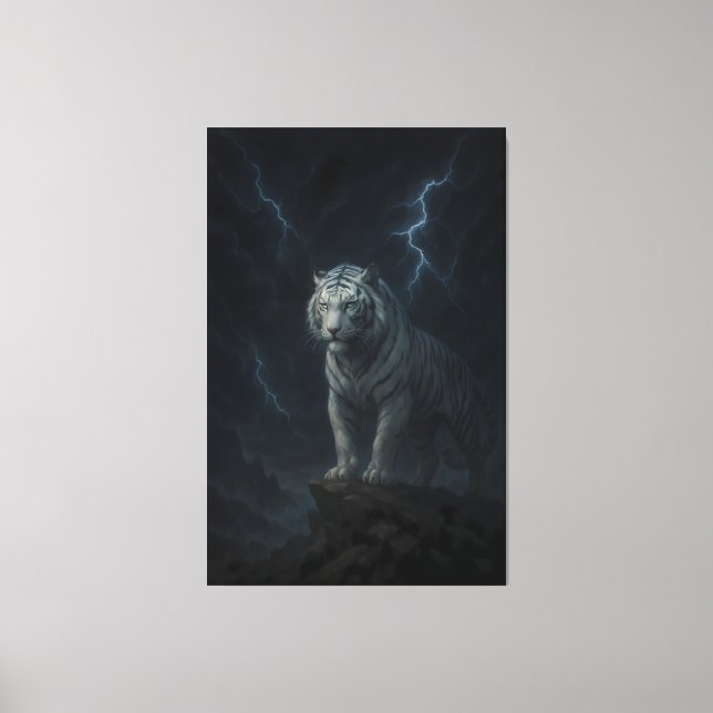Thunderstorm White Tiger – Storm King Mythic Beast Canvastryck (Framsida)