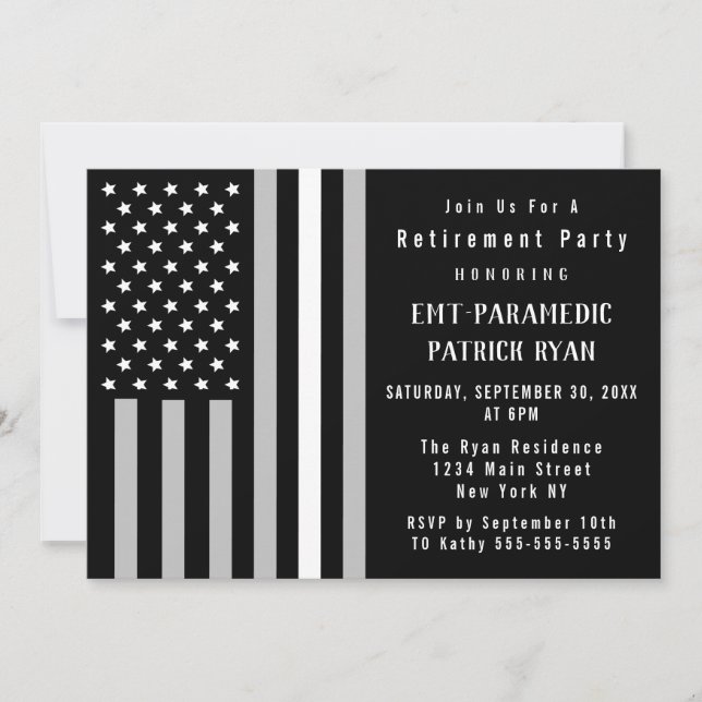 Thunt White Line American Flagga EMS Pension Party Inbjudningar (Framsida)