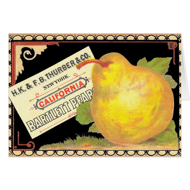 Thurber Päron - Vintage fruktlåsetikett Hälsningskort (Framsidan Horizontal)