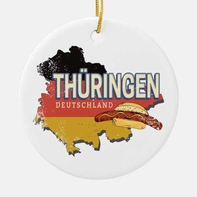 Thuringia Tyskland Retro Federal State Karta Vinta Julgransprydnad Keramik (Framsidan)