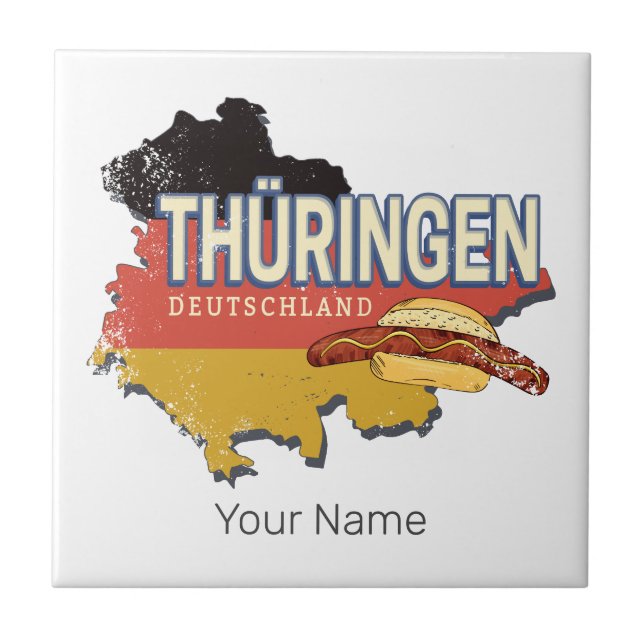 Thuringia Tyskland Retro Federal State Karta Vinta Kakelplatta (Framsidan)