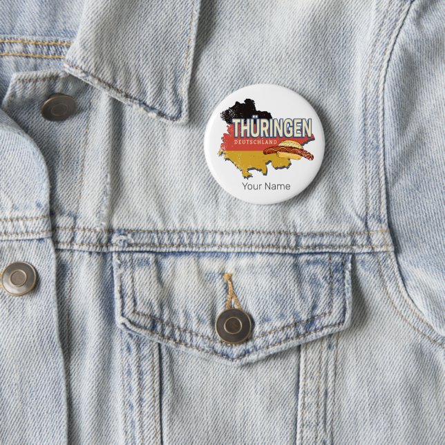 Thuringia Tyskland Retro Federal State Karta Vinta Knapp (In Situ)