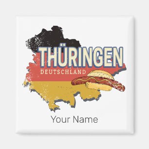 Thuringia Tyskland Retro Federal State Karta Vinta Magnet