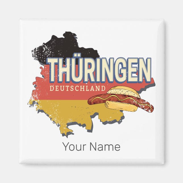 Thuringia Tyskland Retro Federal State Karta Vinta Magnet (Framsidan)