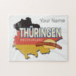 Thuringia Tyskland Retro Federal State Karta Vinta Pussel