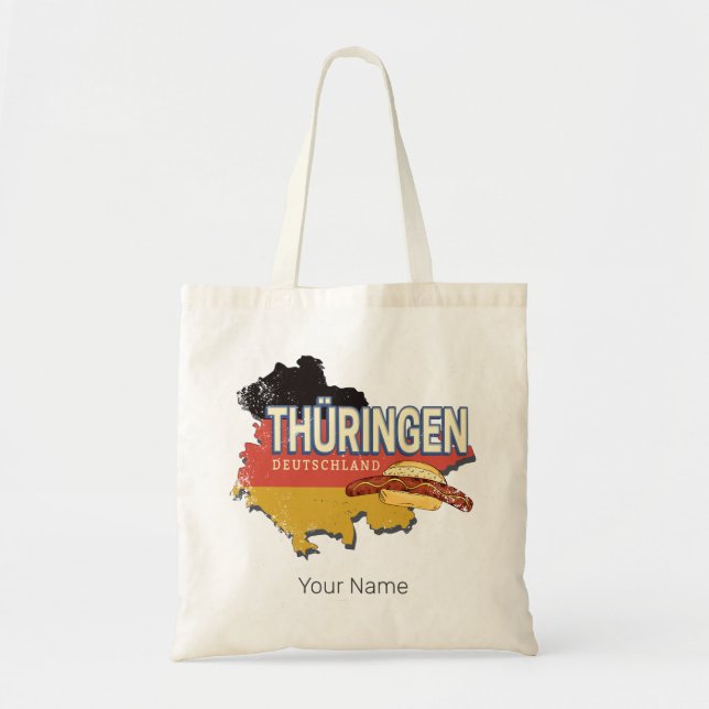 Thuringia Tyskland Retro Federal State Karta Vinta Tygkasse (Framsidan)