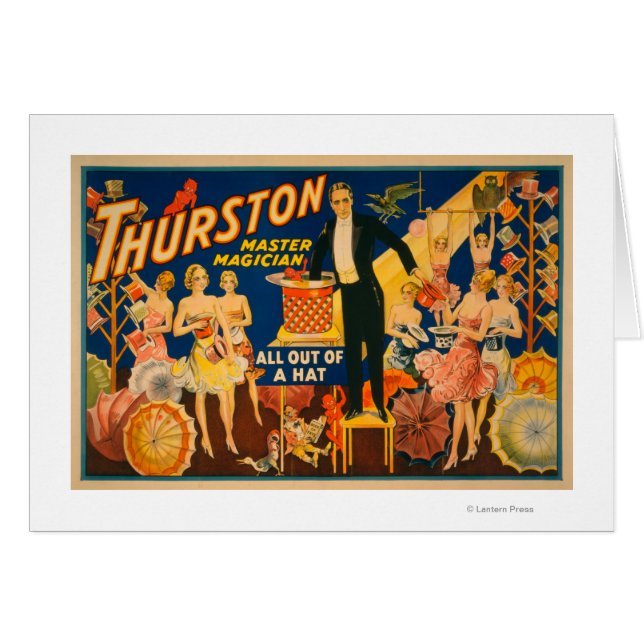 Thurston, Magician "Out of a Hat" Magic Hälsningskort (Framsidan Horizontal)
