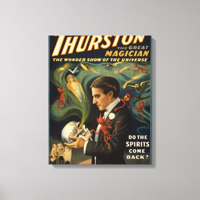 Thurston the Underbar Magician Holding Skull Magic Canvastryck (Framsida)
