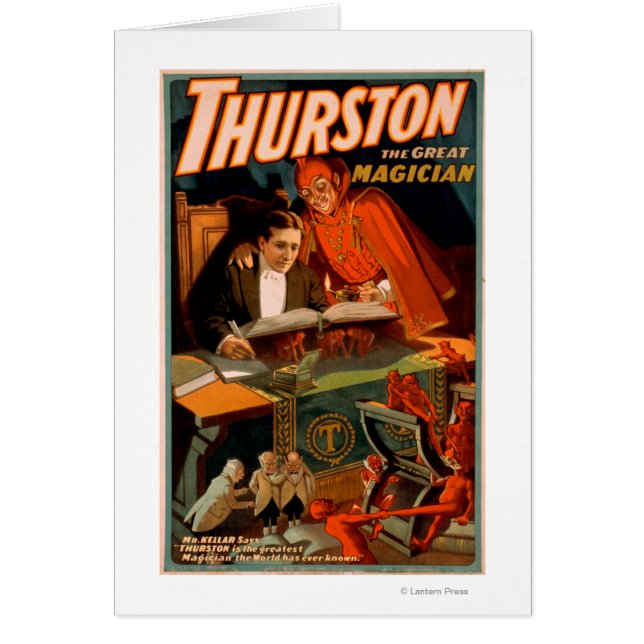 Thurston the Underbar Magician w/ Djävulen Magic Hälsningskort (Framsidan)