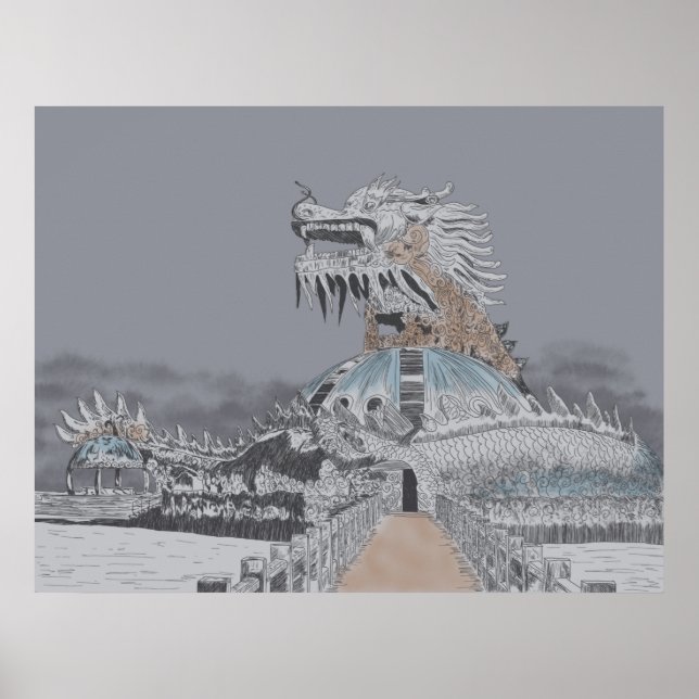 Thuy Tien Lake Övergiven Vattenpark Illustration Poster (Framsidan)