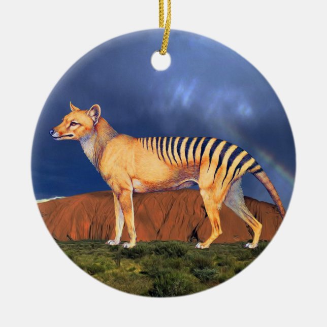 Thylacine (Tasmanian tiger) Julgransprydnad Keramik (Framsidan)