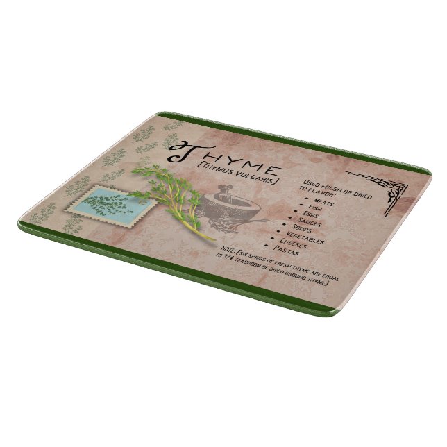 Thyme Herb Botanical Info Small Cpping Board (Hörn)