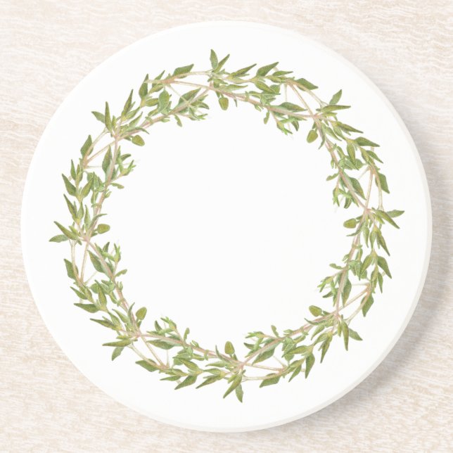 THYME WREATH Round Sandstone Underlägg (Framsidan)