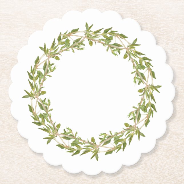 THYME WREATH Scalloped Round Papper Underlägg (Framsida)