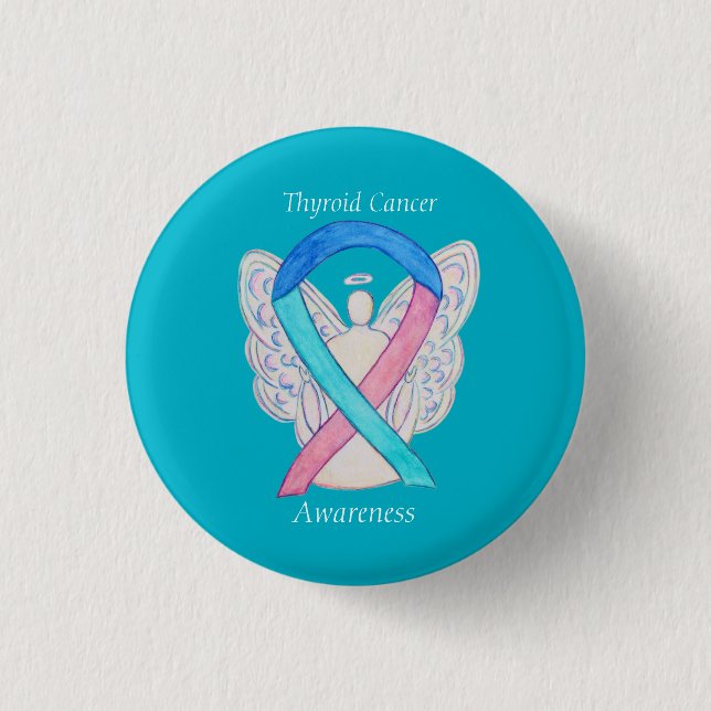 Thyroid Cancer Angel Awareness Ribbon Stift Knapp (Framsida)