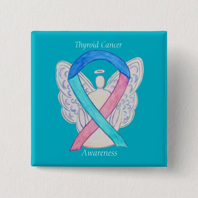 Thyroid Cancer Angel Awareness Ribbon Stift Knapp (Framsida)