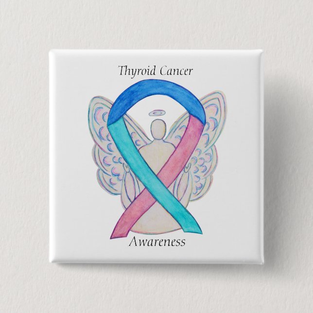 Thyroid Cancer Angel Awareness Ribbon Stift Knapp (Framsida)