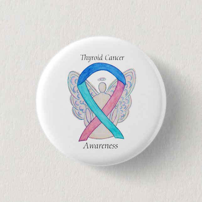 Thyroid Cancer Angel Awareness Ribbon Stift Knapp (Framsida)