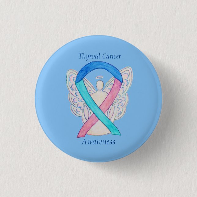 Thyroid Cancer Angel Awareness Ribbon Stift Knapp (Framsida)