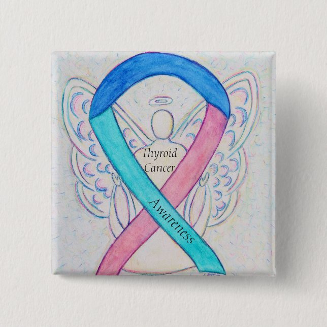 Thyroid Cancer Angel Awareness Ribbon Stift Knapp (Framsida)