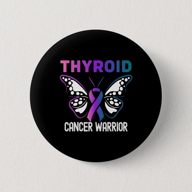 Thyroid Cancer Awareness Butterfly Ribbon Knapp (Framsida)