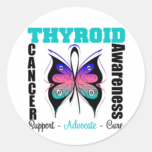 Thyroid Cancer Awareness Butterfly Runt Klistermärke (Framsida)