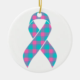 Thyroid Cancer Awareness Plaid Teal Ribbon Julgransprydnad Keramik
