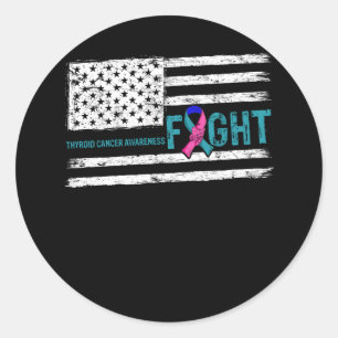Thyroid Cancer Awareness Warrior American Flagga F Runt Klistermärke