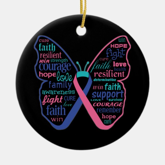 Thyroid Cancer Butterfly Collage of Ord Julgransprydnad Keramik (Framsidan)