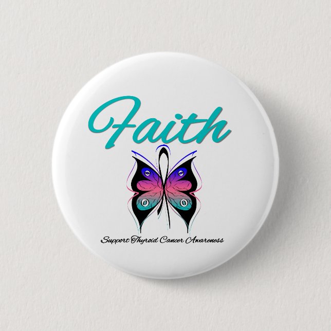 Thyroid Cancer Faith Butterfly Ribbon Knapp (Framsida)