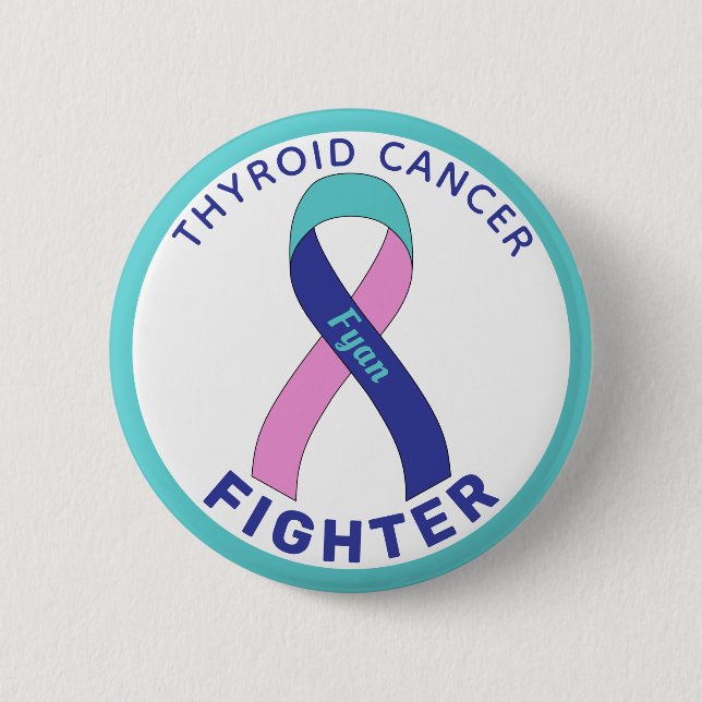 Thyroid Cancer Fighter Ribbon White Button Knapp (Framsida)