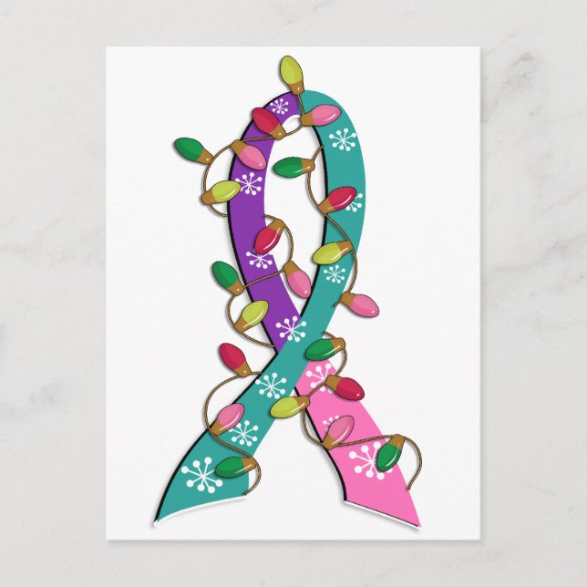 Thyroid Cancer Jul Ljus Ribbon Helg Vykort (Framsida)